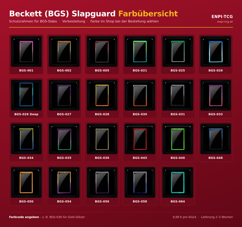 Beckett (BGS) Slapguard – 24 Farben · Vorbestellung