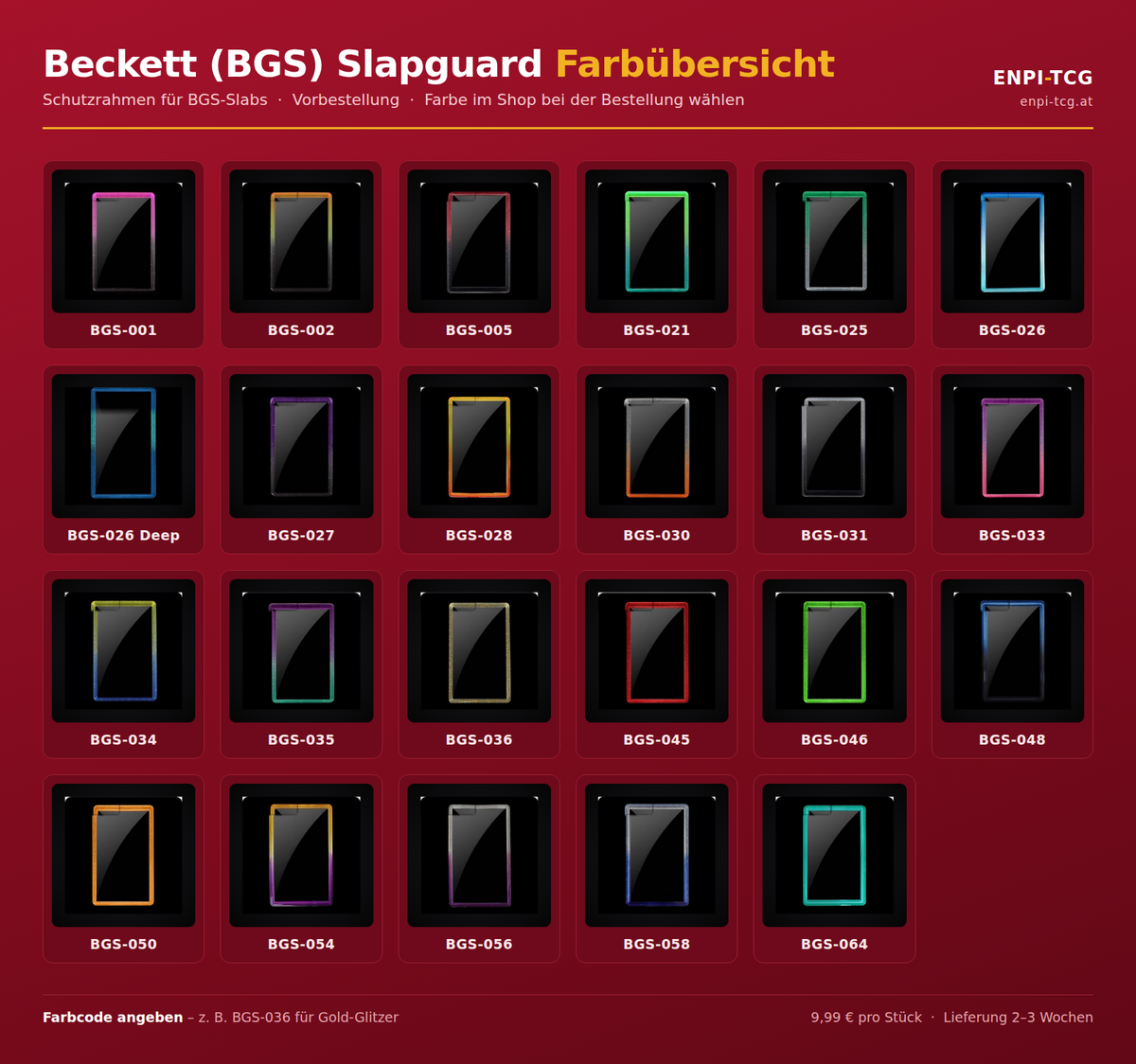 Beckett (BGS) Slapguard – 24 Farben · Vorbestellung