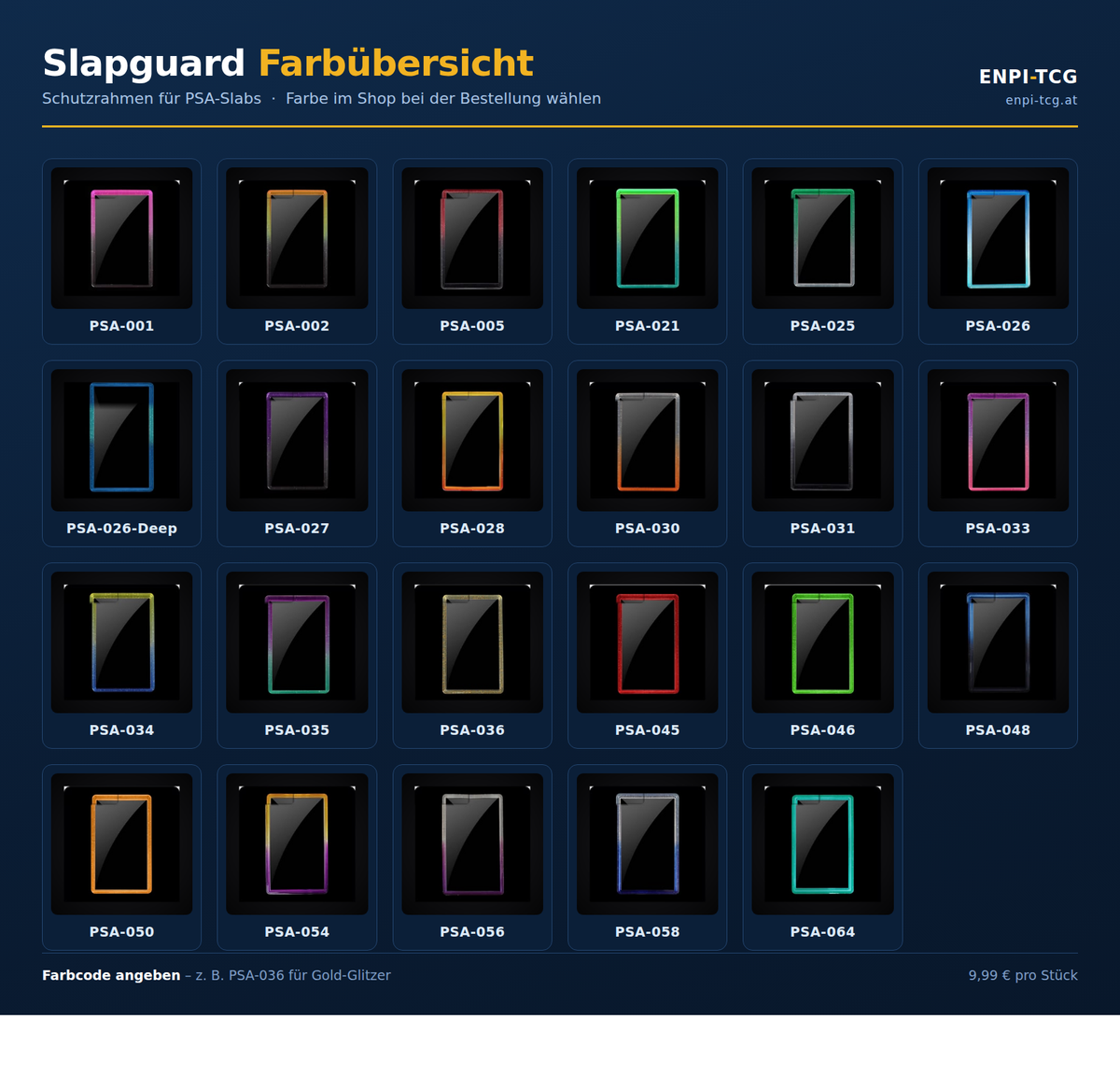 Slapguard für PSA Slabs – 24 Farben